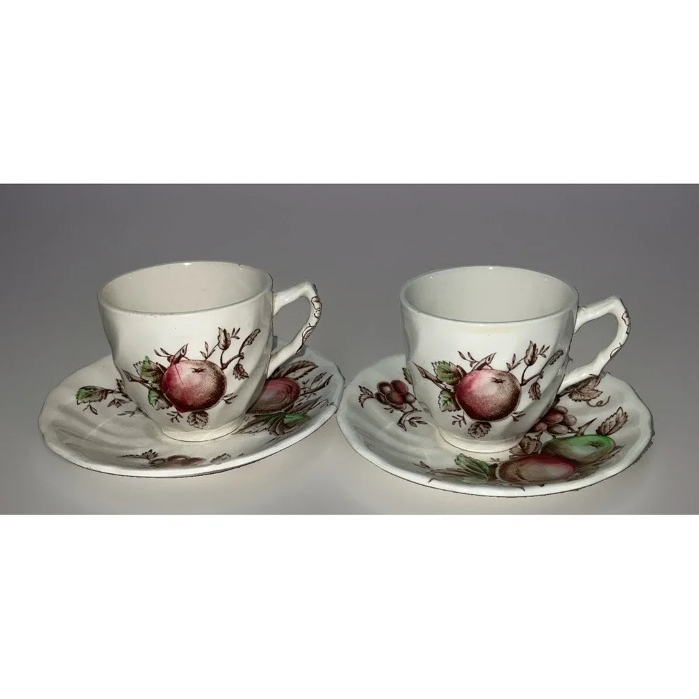 2 DemiTasse Cups & Saucers By Johnson Bros England Harvest Time Very Rare